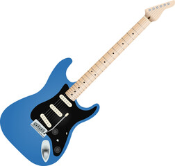 A vector of a common 6 Strings Double Cut Electric Guitar with Pickguard, 3 Single Coil Pickups, a Tremolo Bridge, a 5-ways Selector, a Blend Mode Switch, 1 Volume, and 1 Tone.