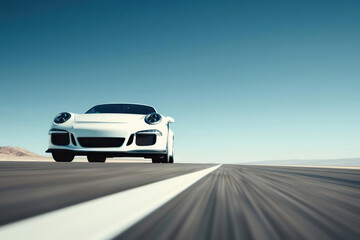 A sleek car driving on an open road, perfect for a banner with ample copy space