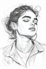 Fototapeta premium A pencil drawing of a woman with her eyes closed.