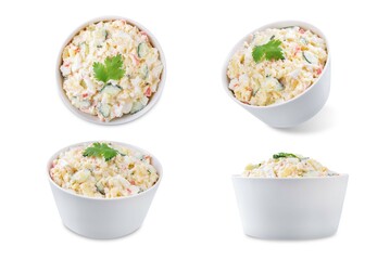 Japanese potato salad in a bowl on a white isolated background © nata_vkusidey