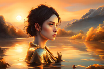 Fototapeta premium portrait of a woman relaxing on water