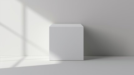 3D render of a blank white cube on a light backdrop, ideal for design and advertising projects. Modern, minimalist geometric shape, highlighting simplicity and elegance