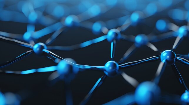 Abstract digital network connection with blue glowing nodes and lines, dark surface background, representing advanced technology and connectivity concepts