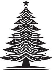 Obraz premium Stylized Christmas tree silhouette with star topper, black and white holiday pine tree icon, decorative winter fir tree vector illustration