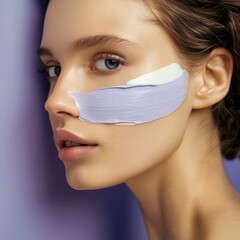 Woman wearing violet mask