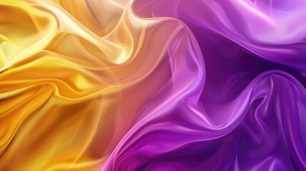 Obraz premium Abstract Background with 3D Wave Bright Gold and Purple Gradient Silk Fabric