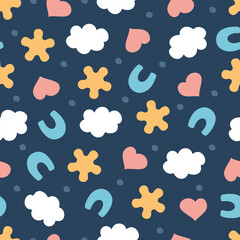 Cute pattern background with cloud, rainbow, love and star