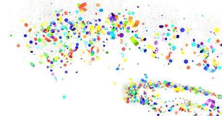 Multicolored paper confetti on transparent background. Realistic confetti flying. Colorful scattered items to holiday decorations. transparent PNG