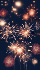 Naklejka premium 4th of July fireworks with decorations on dark blue background Happy Independence Day concept