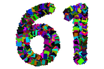 Colorful number 61 for math concept