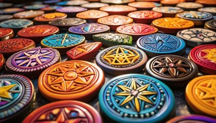 Render an abstract artwork where colors and shapes converge to form a mosaic of religious signs, representing global unity.
