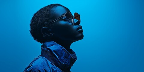 photographic silhouette of a person, wearing high-end fashion techwear shirt and trousers, 