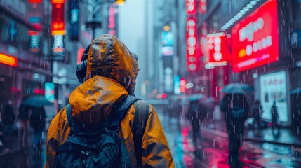 Street style, model in casual techwear, background is a trendy urban area, clothing is functional yet stylish, vibrant and detailed scene,