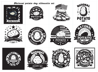 Obraz premium National potato day silhouette vector set