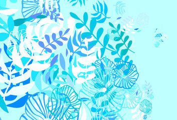 Light Green vector doodle texture with leaves, flowers.