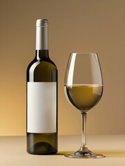 Fototapeta premium Blank Wine Bottle and glass of Wine 