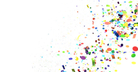 Multicolored paper confetti on transparent background. Realistic confetti flying. Colorful scattered items to holiday decorations. transparent PNG