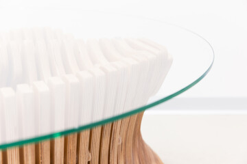 Abstract modern interior design details, round glass table