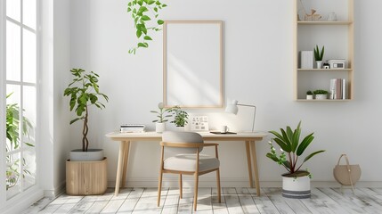 Tranquil Teen s Minimalist Study Nook with Soothing Color Palette and 3D Rendered Interior Design