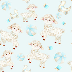 Sheep and duck. Seamless pattern is hand drawn. Suitable for textiles, scrap paper, wallpaper, wrapping paper, cards, invitations and children's party decorations.