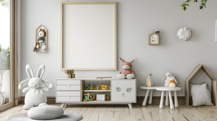 Bright and Airy Minimalist Children s Room with Sleek Frame Mockup