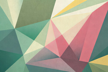 Designer geometric background with triangles in green and beige tones on cardboard with paper texture