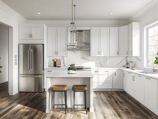 Fototapeta premium Bright and Airy Stainless Steel Kitchen with Modern Home Mockup