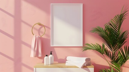 Fototapeta premium Bright,Minimalist Bathroom with Clean Frame Mockup Interior Design
