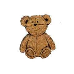 Old scruffy teddy bear. Tatty teddy bear. Toy bear cute teddy on a blue background. Fluffy bear illustration. Teddy bear artwork. Antique teddy. Retro worn teddy bear.
