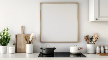 Cheerful Minimalist Kitchen with Stylish Utensils and Frame Mockup