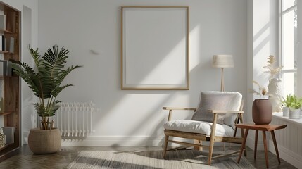 Fototapeta premium Cozy and Functional Minimalist Teen Living Area with Clean Interior and Frame Mockup