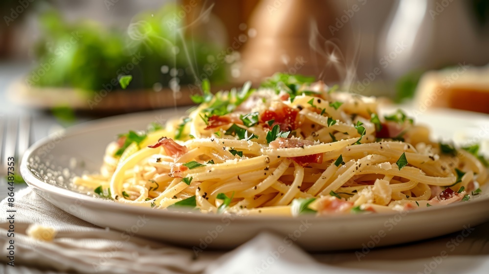 Sticker a plate filled with spaghetti, a fork at the ready, and a napkin tucked nearby