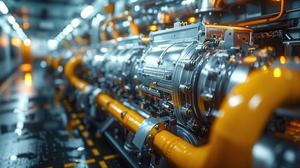 Futuristic industrial gas turbine engine. Turbine engine. Aviation technologies concept.