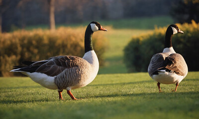 Obraz premium country geese on the grass