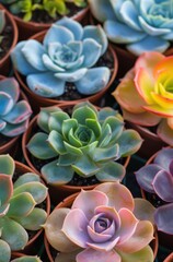 Colorful succulent plants in pots