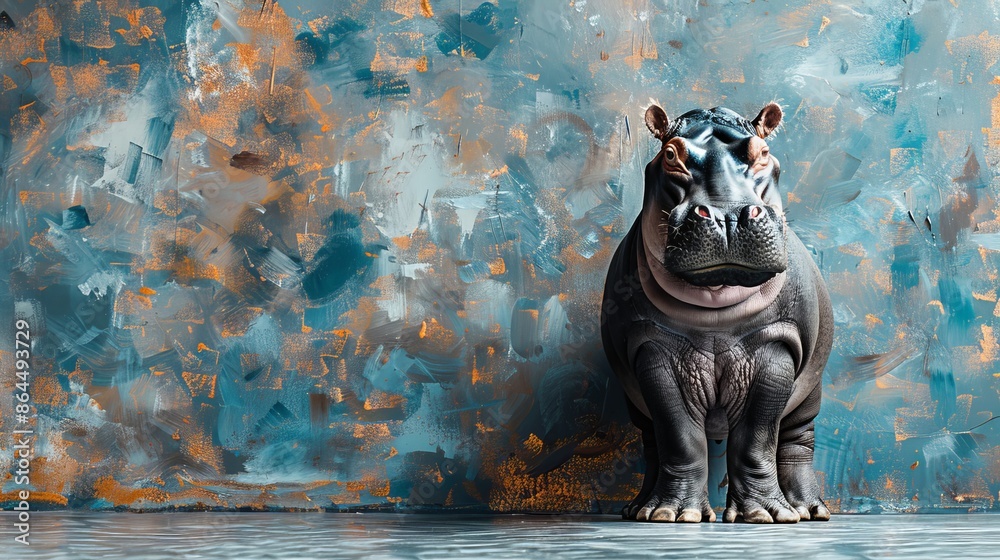 Wall mural hippo facing tri-colored wall painting) - Wall murals