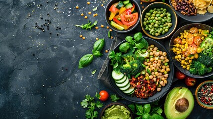 Vegan meal assortment on chalkboard Healthy gluten free Vegan dinner option