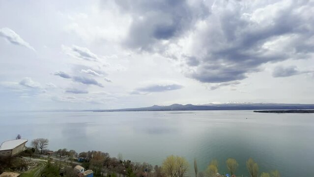 view of famous Sevan lake at spring sunny day. Travel and tourist destinations of Armenia