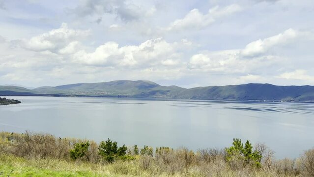 view of famous Sevan lake at spring sunny day. Travel and tourist destinations of Armenia
