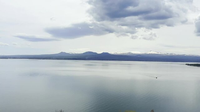 view of famous Sevan lake at spring sunny day. Travel and tourist destinations of Armenia