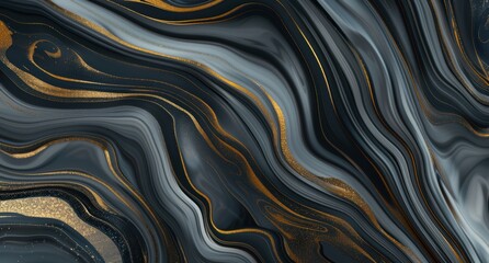 Obraz premium Elegant abstract fluid art background with golden and black swirls