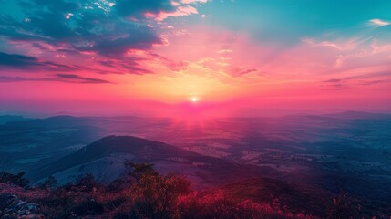  The sun sets over mountains, painting a pink and blue sky in the background, while a mirroring pink and blue foreground reflects the scene