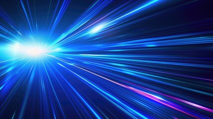 Vector Abstract, science, futuristic, energy technology concept. Digital image of light rays, stripes lines with blue light, speed and motion blur over dark blue background
