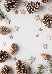Festive christmas pine cone and star decoration frame