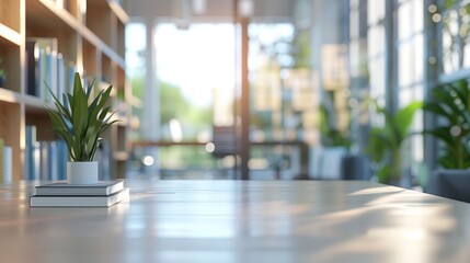 Contemporary office interior bathed in soft light, showcasing modern furniture and a serene ambiance