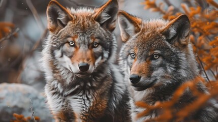 Fototapeta premium close-up of wolves. Selective focus