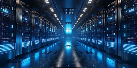 Powering the Digital Age: Rows of Servers in a Modern Data Center