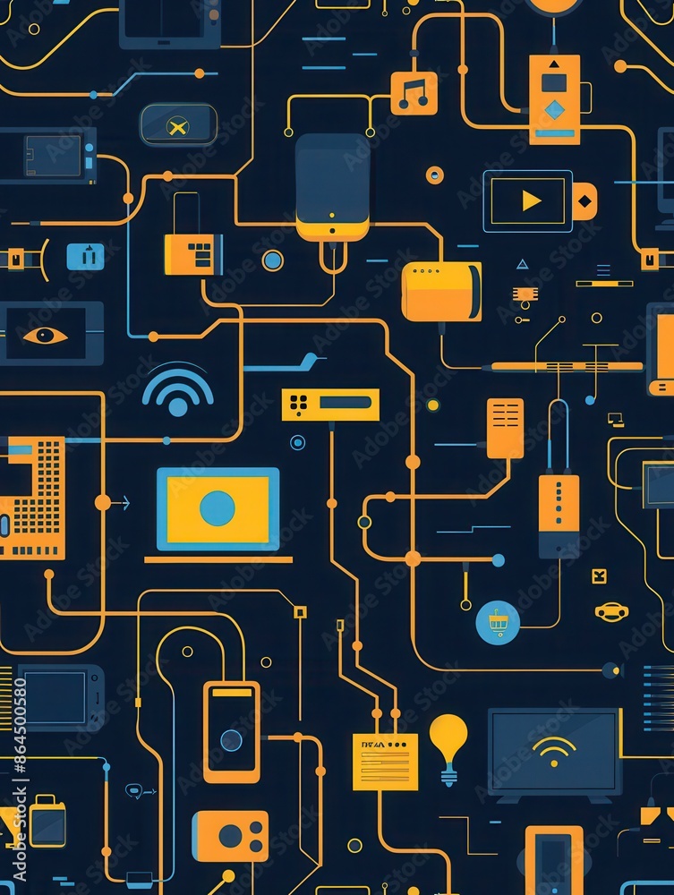 Leinwandbilder an illustration of various network devices, including routers, modems, and smart home gadgets, inter