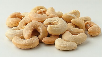 Fototapeta premium Cashew piles on white table
