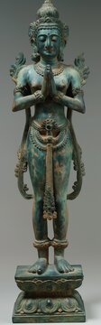 AI generator image of metal hyperdetail full size sculpture of full length body with legs, beautiful devadasi with very big hips no bodice an no loincloth patterns, high jewelry with diamonds 